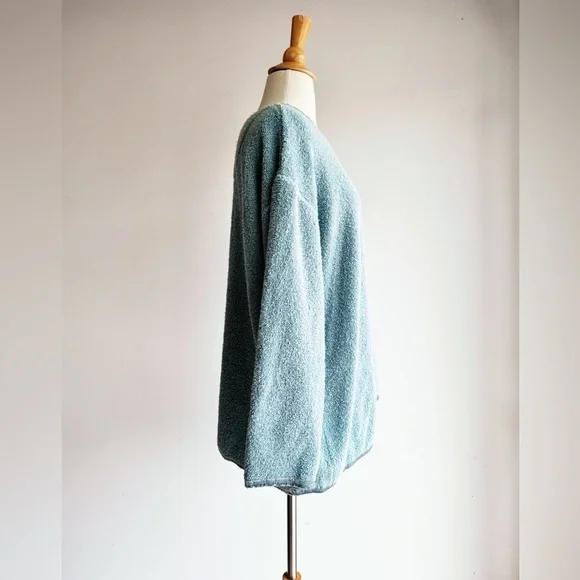 J. JILL Robin’s Egg Terry Cloth Velvet Trim Sweater Large - Picture 3 of 6